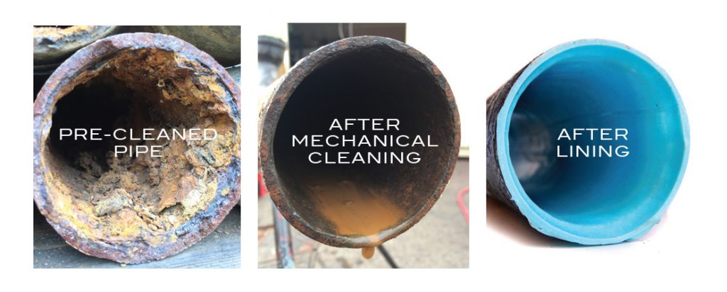 Before and after comparison of CIPP liner hose installation