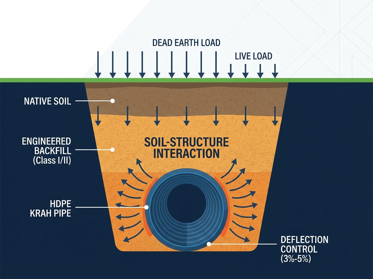Deep burial HDPE installation showing trenching and backfill