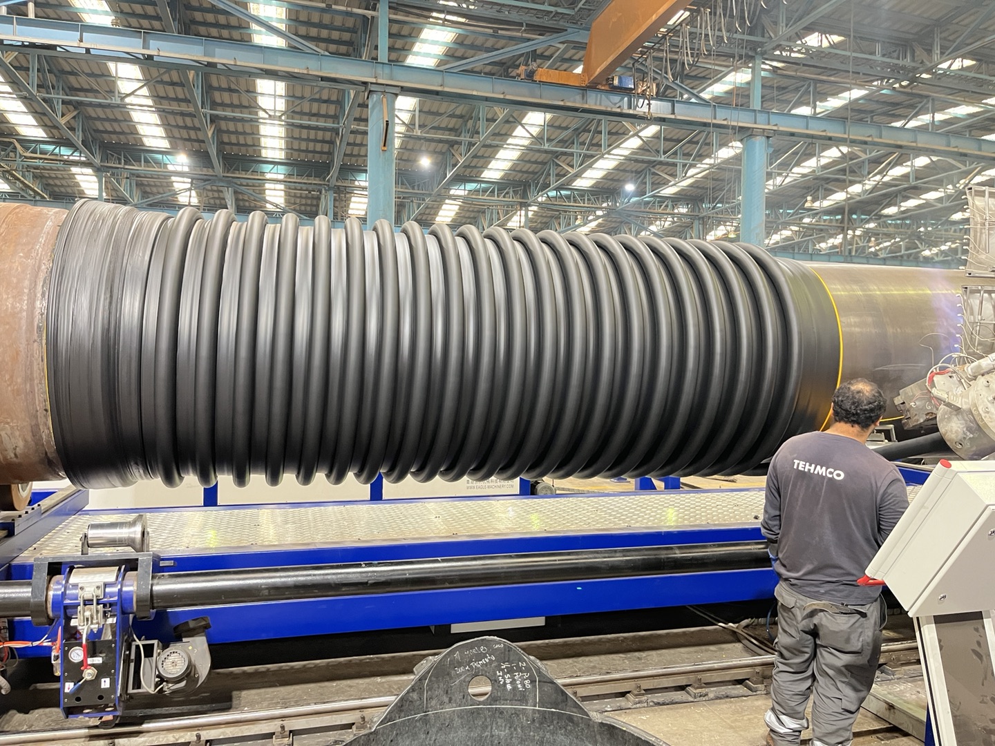 HDPE spiral corrugated pipe production line,HDPE spiral pipe production line,krah pipe, HDPE spiral pipes extrusion machine,krah machine, helical extrusion, profilline pipe,profileen pipe, profilline machine,structured wall non-pressure pipes